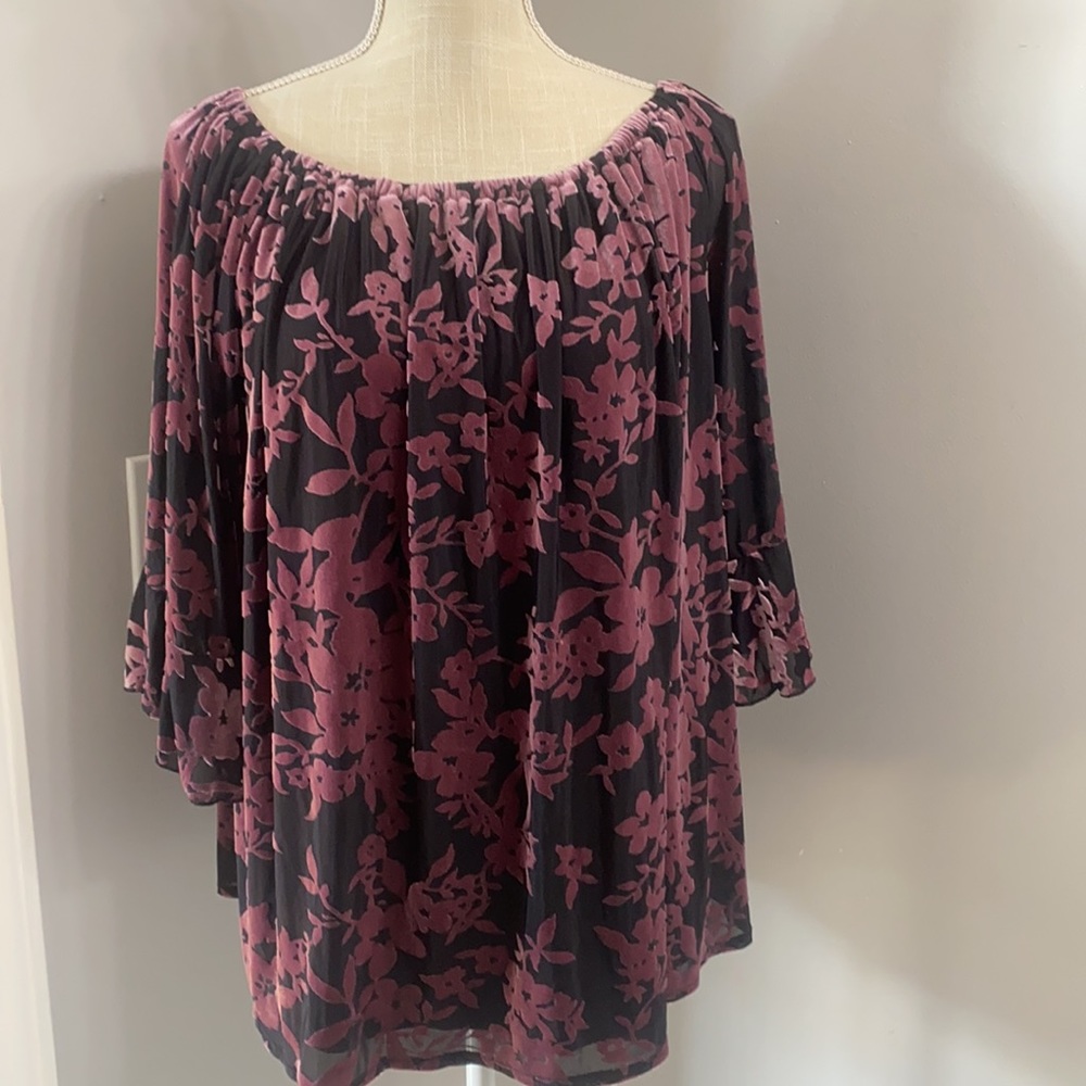 Always Indigo Velvet Burnout On or Off Shoulder Blouse